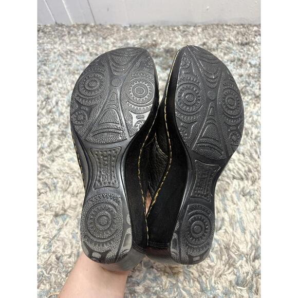 Born Shoes Womens 9 Mary Jane Buckle Strap Wedge Slip On Mules Black Leather - Picture 7 of 9